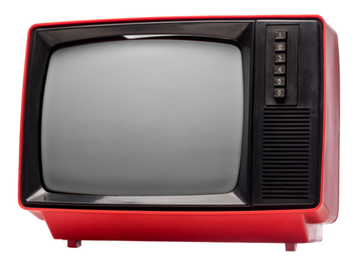 Generic eighties CRT TV receiver isolated on white background. Retro technology concept