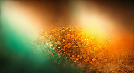 An abstract 3D color gradient with geometric pattern background in rusty orange, patina green copper and yellow soft light.