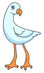 Illustration of a funny gull in cartoon outline style . Graphic cute bird isolated on white background