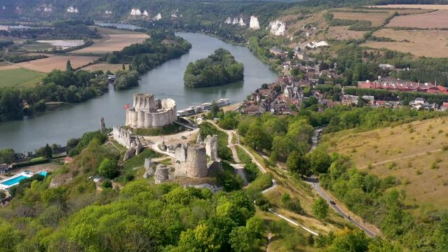 aerial view on gaillard castle in the city of the