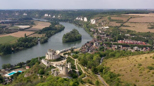 aerial view on gaillard castle in the city of the