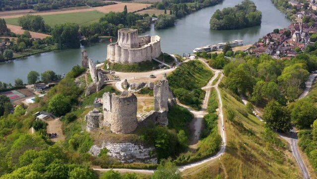 aerial view on gaillard castle in the city of the