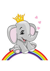 Happy baby elephant sitting on a rainbow