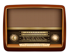 Radio retro 3D isolated, realistic vintage style icon.