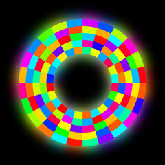 Obraz premium Ring aus bunten Farbfeldern vor schwarzem Hintergrund.