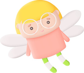 Cute Little Fairy 3D Icon Graphic Illustration on Transparent Background