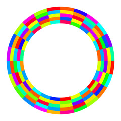 Obraz premium Ring aus bunten Farbfeldern vor weißem Hintergrund.