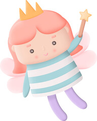 Sweet Little Fairy with Magic Wand 3D Icon Graphic Illustration on Transparent Background