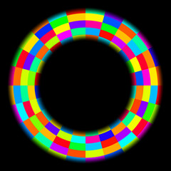 Obraz premium Ring aus bunten Farbfeldern vor schwarzem Hintergrund.