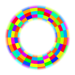 Ring aus bunten Farbfeldern vor weißem Hintergrund.