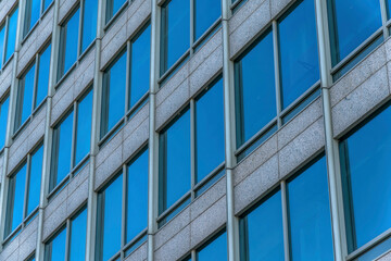 Fototapeta premium Exterior of business skyscraper viewed during daytime in Austin Texas