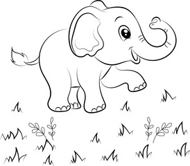 Elephant coloring page for kids Hand drawn elephant outline illustration 