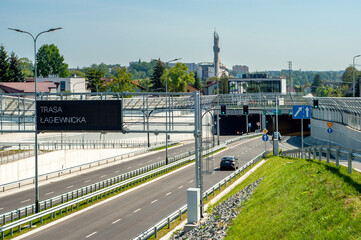 New city highway in Krakow, Poland, called Trasa Łagiewnicka with tunnels, multilevel junctions...