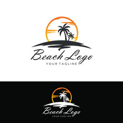 Palm or coconut tree summer logo template vector illustration