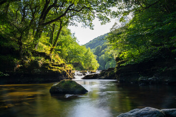 view of the East Lyn River and Watersmeet in Lynmouth in North Devon in England