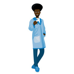 Male African-American doctor with stethoscope on white background