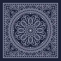 Circular pattern in form of mandala with flower for Henna, Mehndi, decoration. Blue decorative ornament in ethnic oriental style for a bandana. Outline doodle hand draw vector illustration.