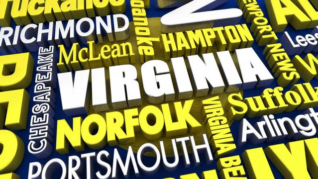 Virginia Flag State VA Cities Travel Destinations 3d Animation