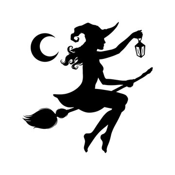 Witch on Broom Silhouette