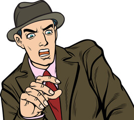 Young businessman shocked, scared, worried. hand drawn style  design illustration, transparent background.