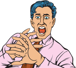 Young businessman shocked, scared, worried. hand drawn style  design illustration, transparent background.