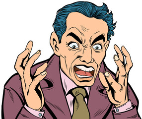 The man was angry, upset.hand drawn style design illustration, transparent background.