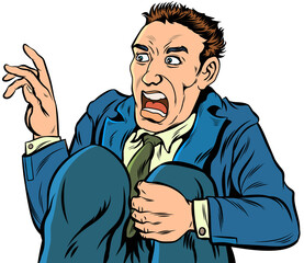 Young businessman shocked, scared, worried. hand drawn style  design illustration, transparent background.