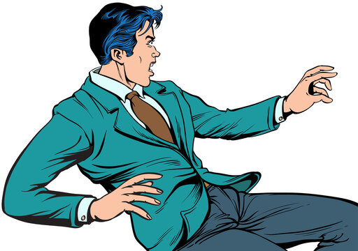 Young businessman shocked, scared, worried. hand drawn style  design illustration, transparent background.