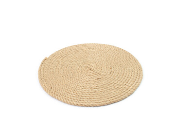 Fototapeta na wymiar Spiral jute rope place mat, side view isolated on white