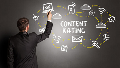 businessman drawing social media icons