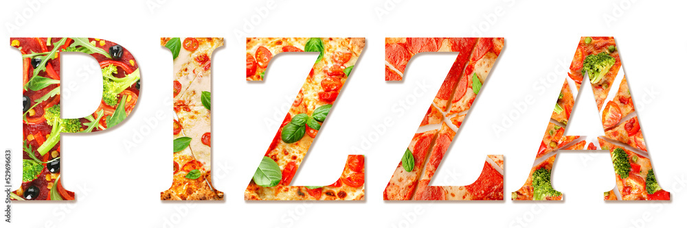 Wall mural Word PIZZA on white background