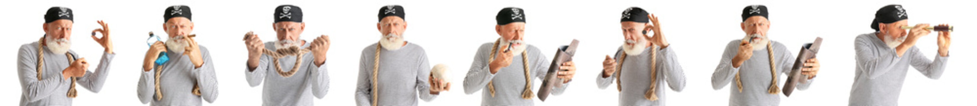 Set of mature pirate isolated on white