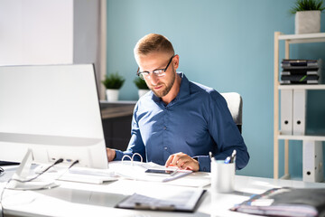 Accounting Bookkeeper Clerk Man. Bank Advisor