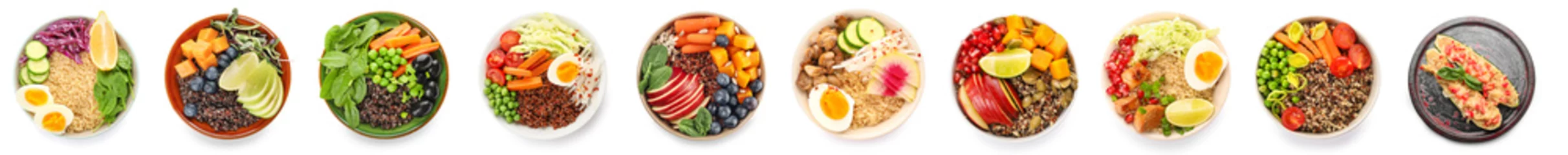 Photo sur Plexiglas Légumes frais Collage of healthy dishes with quinoa on white background