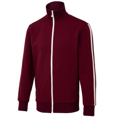 Blank red tracksuit top, jacket design, sportswear, track front, side and back views..Sport tracksuit design template, zip jacket and trousers vector illustration..Fashionable tracksuit design.