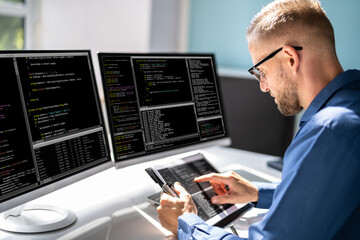 Web Developer Looking At Code