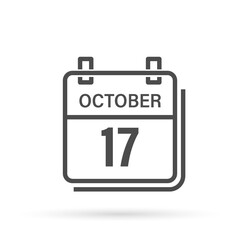 October 17, Calendar icon with shadow. Day, month. Flat vector illustration.