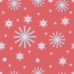 Naklejka na ściany i meble Vector seamless pattern with Snowflake. Snowflake vector pattern isolated on red background.