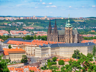 Obraz premium Prague, Czech Republic - June 2022: Beautiful view with the St. Vitus Cathedral located in Prague Castle. close up detail.