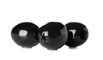 Tasty black olives isolated on white background