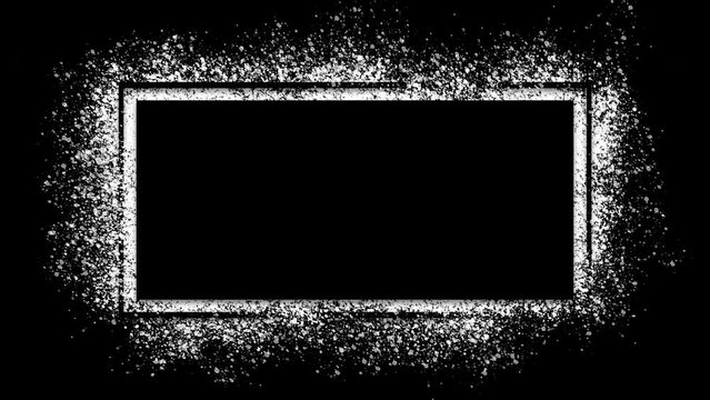 White paint splatter around a black frame, stop motion animation on a black background