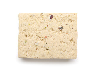 Piece of tasty sesame halva on white background