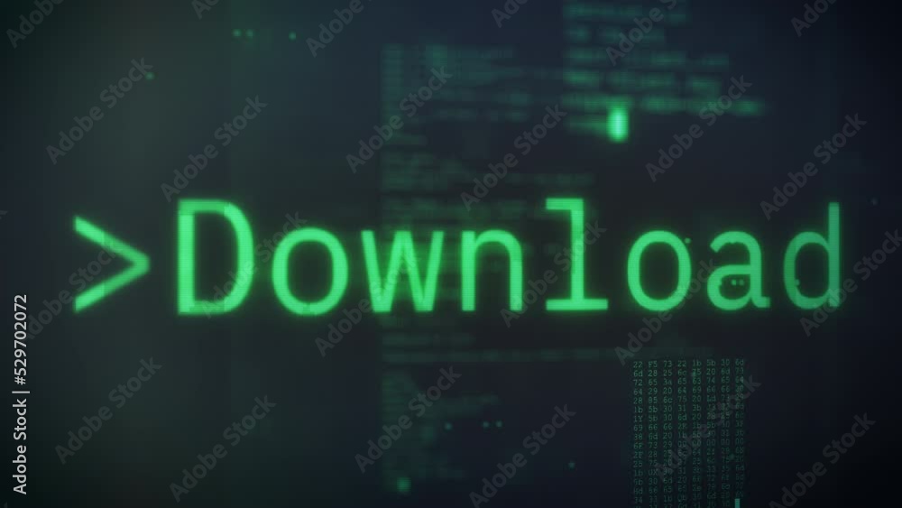 Poster download as typewriter text screen display macro zoom out on modern futuristic glitch hacker screen