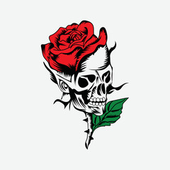 Skull with rose vector illustration graphic.