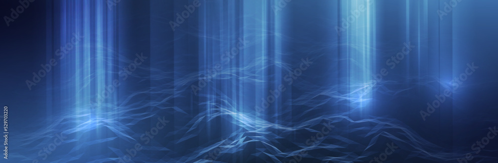Poster abstract blue background. dark low poly triangle pattern. virtual computer landscape. technology sty