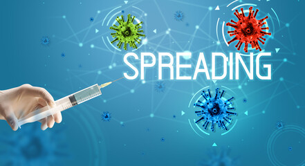 Syringe, medical injection in hand, coronavirus vaccine concept