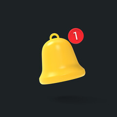 3d notification reminder yellow bell icon sign illustration realistic render social media ui element