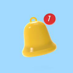 3d notification reminder yellow bell icon sign illustration realistic render social media ui element