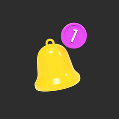 3d notification reminder yellow bell icon sign illustration realistic render social media ui element