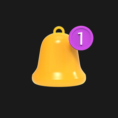 3d notification reminder yellow bell icon sign illustration realistic render social media ui element